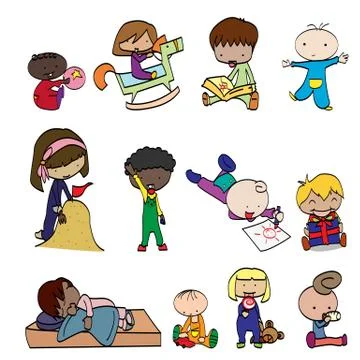 Collection of happy children Stock Illustration