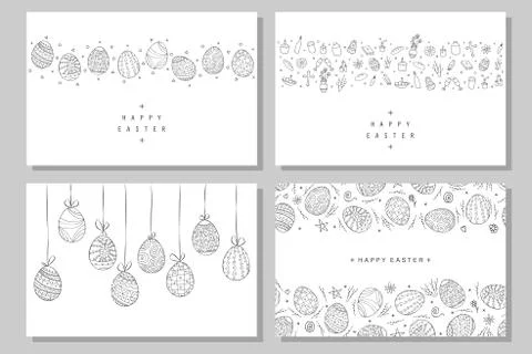 Collection of happy easter banners. Hand drawn illustration 스톡 일러스트