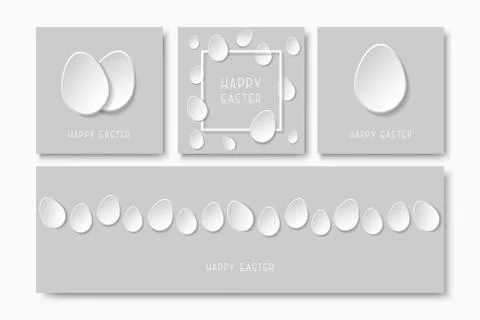 Collection of happy easter cards - greeting posters. Holiday backgrounds with Ilustración de archivo
