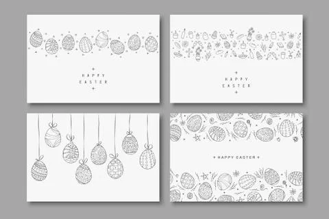 Collection of happy easter cards. Hand drawn easter covers in doodle style 스톡 일러스트