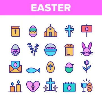 Collection Happy Easter Elements Vector Icons Set Illustrazione stock