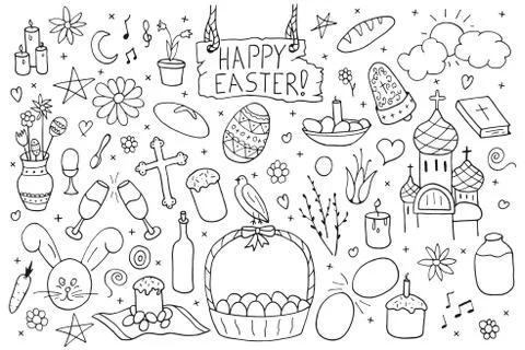 Collection of happy easter elements.Hand drawn icon set. Illustrazione stock