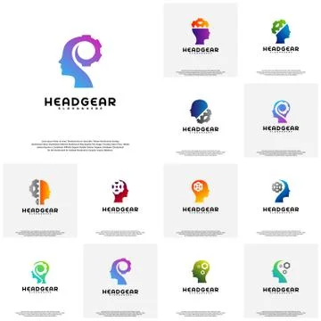 Collection Head Gear logo vector, Head intelligence logo designs concept vect Stock Illustration