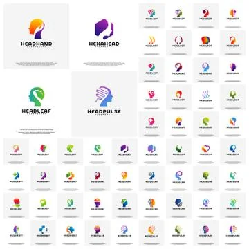 Collection of Head intelligence logo designs concept vector, Head Tech, Color Stock Illustration