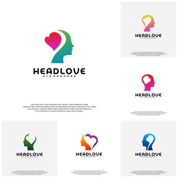 Collection Head love logo vector, Head intelligence logo designs concept vect Stock Illustration