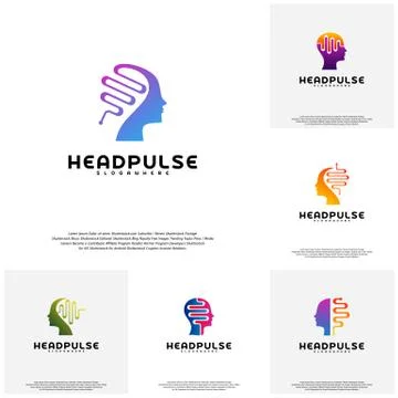 Collection Head Pulse logo vector, Head intelligence logo designs concept vec Stock Illustration