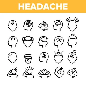 Collection Headache Elements Icons Set Vector 스톡 일러스트