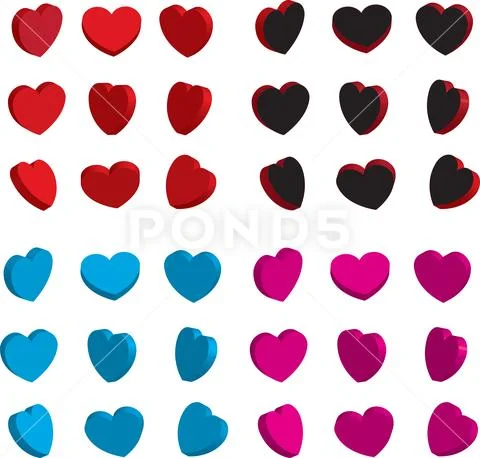 A Collection of Heart Shaped Balloon Style Cartoon Images Stock Illustration