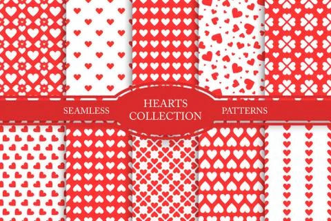 Collection of hearts seamless patterns. Happy valentines day. Stock Illustration