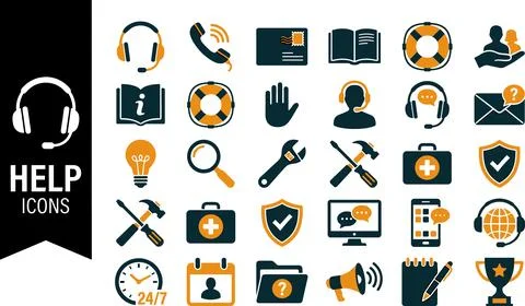 Collection of Help and Support Icons for Customer Service and Assistance. Illustration
