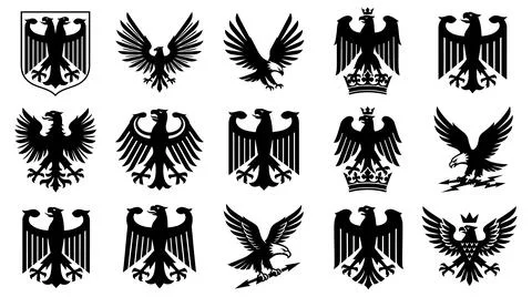 Collection of heraldic eagle silhouettes for graphic design Illustrazione stock