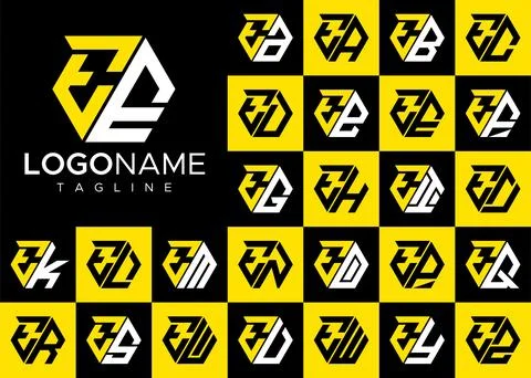 Collection of hexagon E letter logo design. Modern letter E logo template. Illustrazione stock