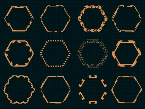 Collection of hexagons for the hud interface. Stock Illustration