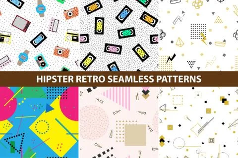 Collection of hipster retro memphis patterns. 库存插图