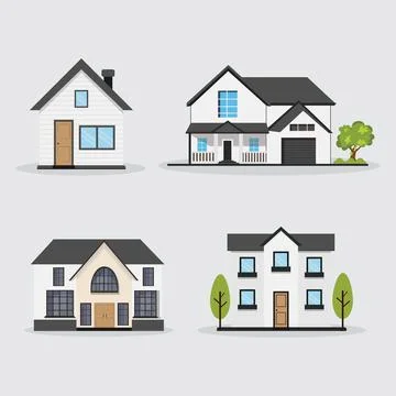 Collection of home vector illustration isolated on white background. Stock Illustration