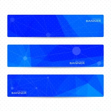 Collection horizontal banners on blue background . Molecule and communication Illustrazione stock