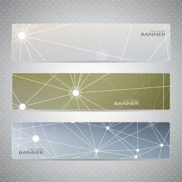 Collection horizontal banners on blurred background . Molecule and communication Stock Illustration