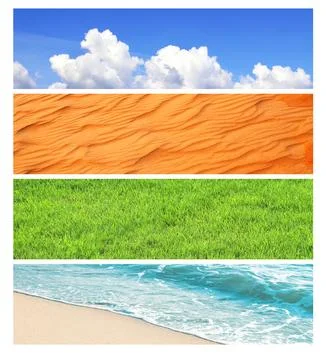 Collection of horizontal banners with nature elements - water; ground and a.. Stock Photos