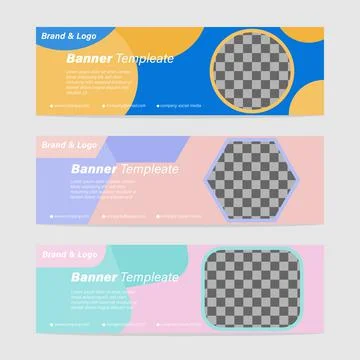 Collection of horizontal header web banners template, abstract geometric shap Stock Illustration