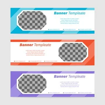 Collection of horizontal header web banners template, geometric shape, vector Stock Illustration