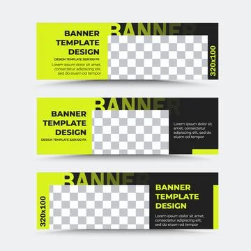 Collection of horizontal vector banner templates in black and yellow Stock Illustration