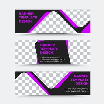 Collection of horizontal vector banner templates in black purple Stock Illustration