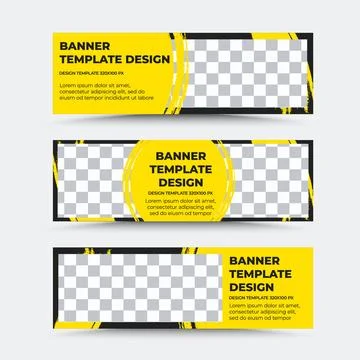 Collection of horizontal vector banner templates in black and yellow Stock Illustration
