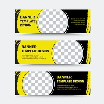 Collection of horizontal vector banner templates in yellow black Stock Illustration
