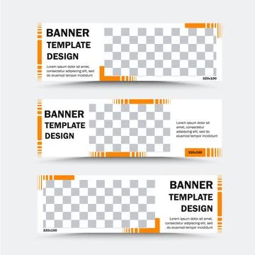 Collection of horizontal vector banner templates in orange and white Stock Illustration
