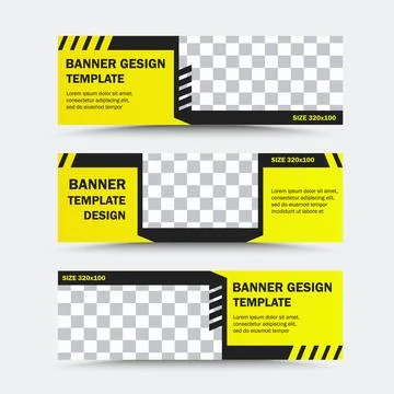 Collection of horizontal vector banner templates in black-yellow Stock Illustration