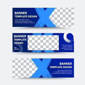 Collection of horizontal vector banner templates in blue and white Stock Illustration