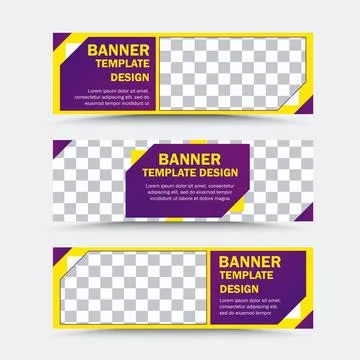 Collection of horizontal vector banner templates in yellow purple white Stock Illustration
