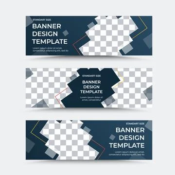 Collection of horizontal vector banner templates in blue-grey orange white Stock Illustration