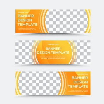 Collection of horizontal vector banner templates in orange white Stock Illustration