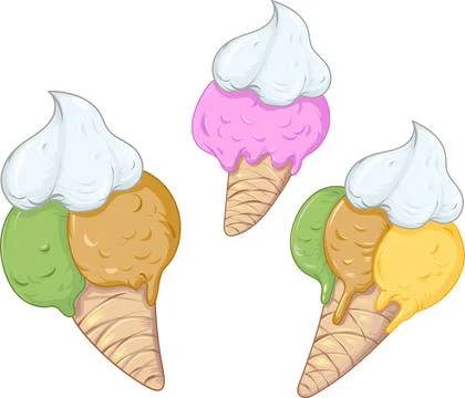 Collection ice cream cones . vector illustration Stock Illustration
