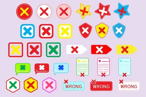 Collection icon cross check mark icon button and no or wrong symbol on reje.. Stock Illustration