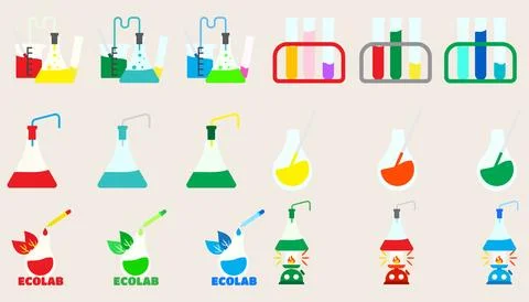 Collection icon Isolated flask or flask for chemistry. Laboratory glassware.. イラスト素材
