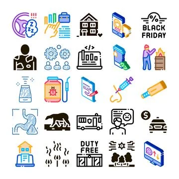 Collection of icon symbols representing various life situations Illustrazione stock