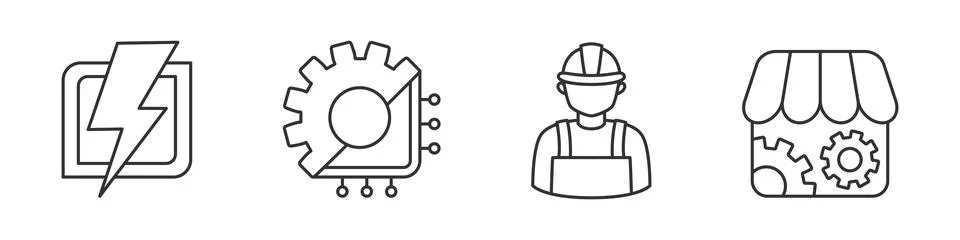 Collection of icon on topic electrical engineering in black and white colors Stock Illustration