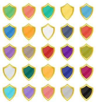 Collection of icons of colored shields. Stock Illustration
