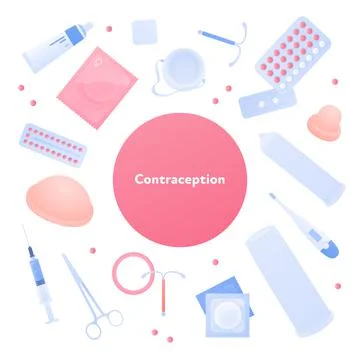 Collection of icons of different contraceptive methods. Illustrazione stock