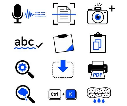 Collection of Icons Representing Digital Tools and Actions Stock Illustration