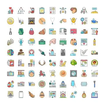 Collection of icons representing diverse concepts and themes Stock Illustration