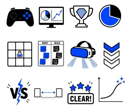 Collection of Icons Representing Gaming, Data, and Progress イラスト素材