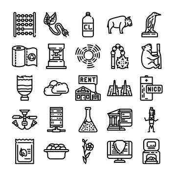 Collection of icons representing nature, technology and business concepts Stock Illustration