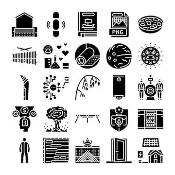 Collection of icons representing science technology and business concepts 스톡 일러스트