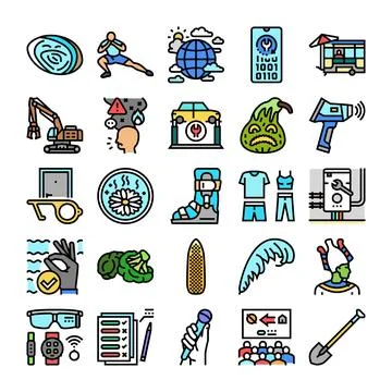 Collection of icons representing technology, health and various concepts Stock Illustration