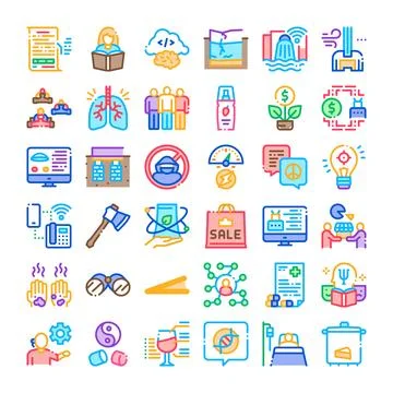 Collection of icons representing various modern concepts Stock Illustration