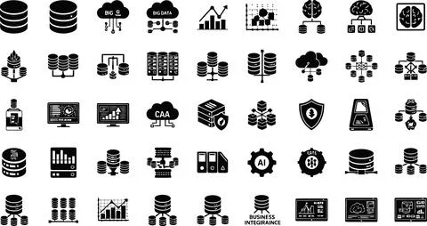 A collection of icons representing various objects, actions, and symbols Stock Illustration