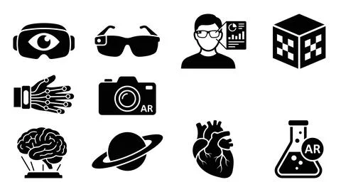 Collection of icons representing virtual reality augmented reality and digi.. Stock Illustration